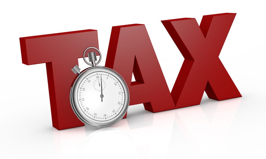 12519965 – the word tax with a stopwatch on front of it (3d render) alternate text for this image