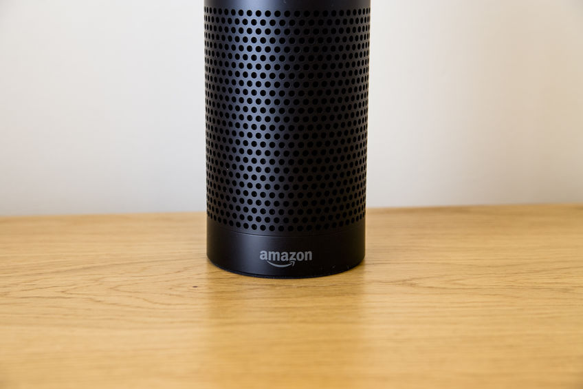 73987078 – leeds, uk – 18 march 2017.  amazon echo speaker with alexa assistant alternate text for this image