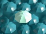 Umbrella standing out from the crowd