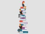 Illustration of people sitting on a stack of books