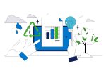 Sustainability reporting and environmental strategy image concept, with different icons.